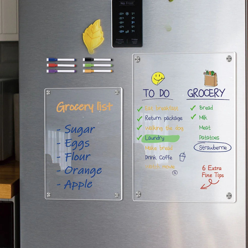 Vabena Clear Acrylic Magnetic Fridge Calendar | Weekly & Monthly Dry Erase Board