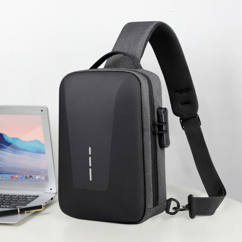 Męska torba antykradzieżowa na ramię z portem usb i zamkiem szyfrowym do pracy i podróży