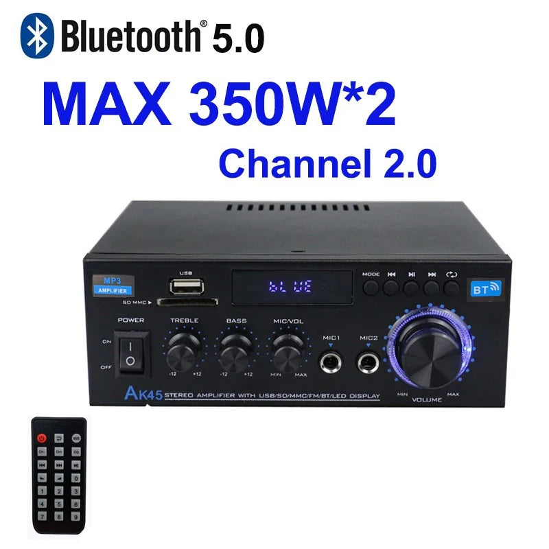 Wzmacniacz audio vabena ak45 hifi digital bluetooth 350w*2 | stereo do domu i samochodu