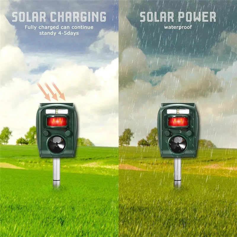 Solar Ultrasonic Animal Repeller Outdoor Pest Control with PIR Sensor