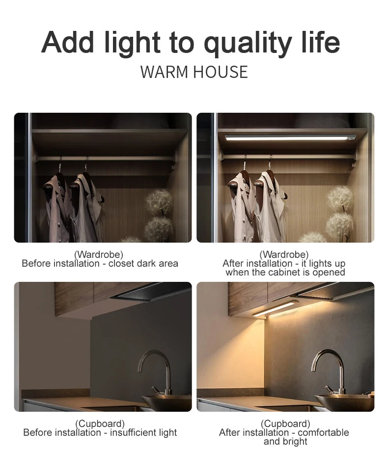 Lampka szafkowa led usb-c z czujnikiem ruchu do kuchni i garderoby