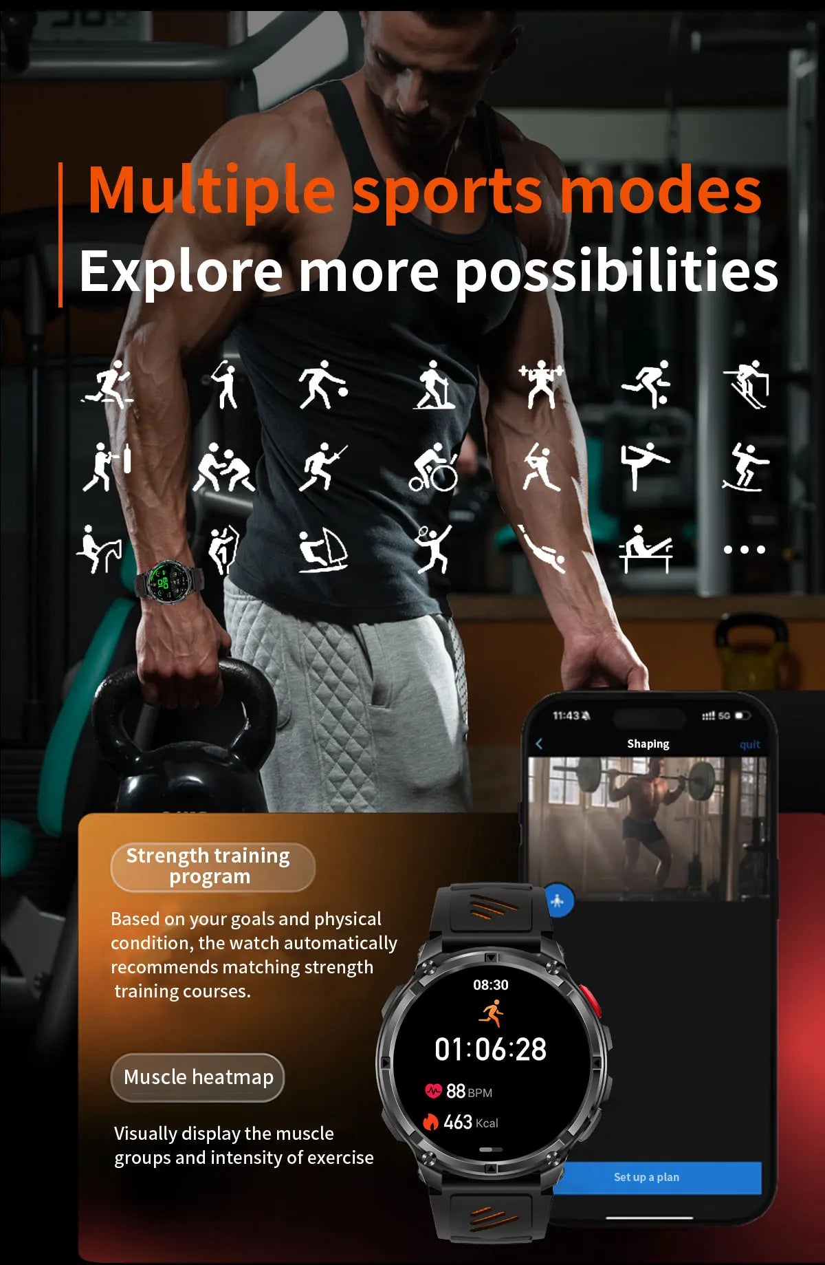 T-rex3 pro smartwatch | bateria 1100mah, gps, wodoodporny 5atm, wojskowy standard