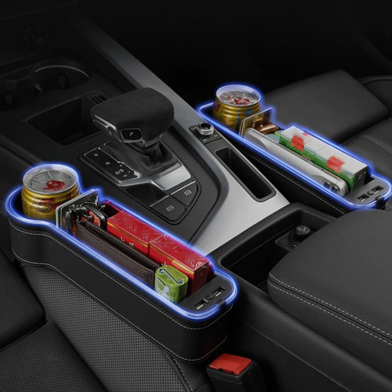 Vabena Car Seat Gap Filler Organizer with Dual USB Charger & LED Light