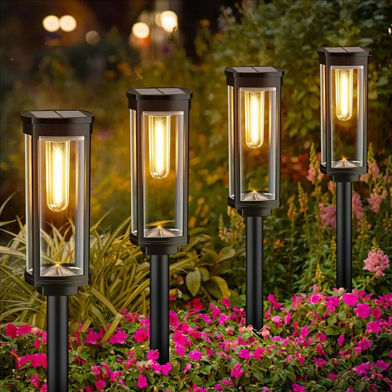 Retro solarne lampki ścieżkowe | ciepłe oświetlenie ogrodowe led