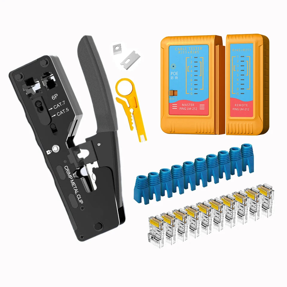 Vabena zaciskarka przepustowa rj45 rj12 rj11 i zestaw do ściągania izolacji | zaciskarka kabli ethernet cat5e-cat7