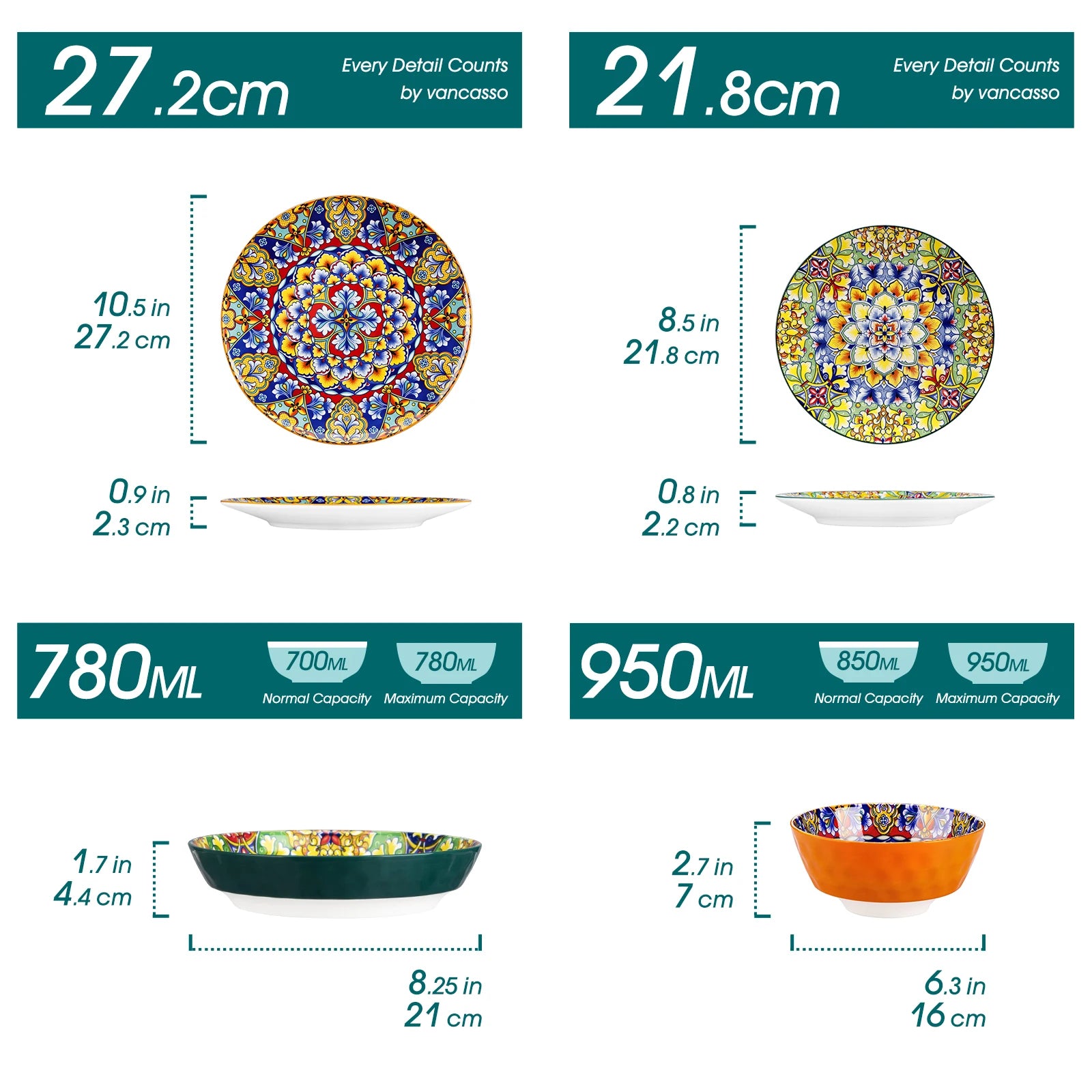 vancasso Bohemian Stoneware Dinnerware Set for 6 - Rustic Tableware