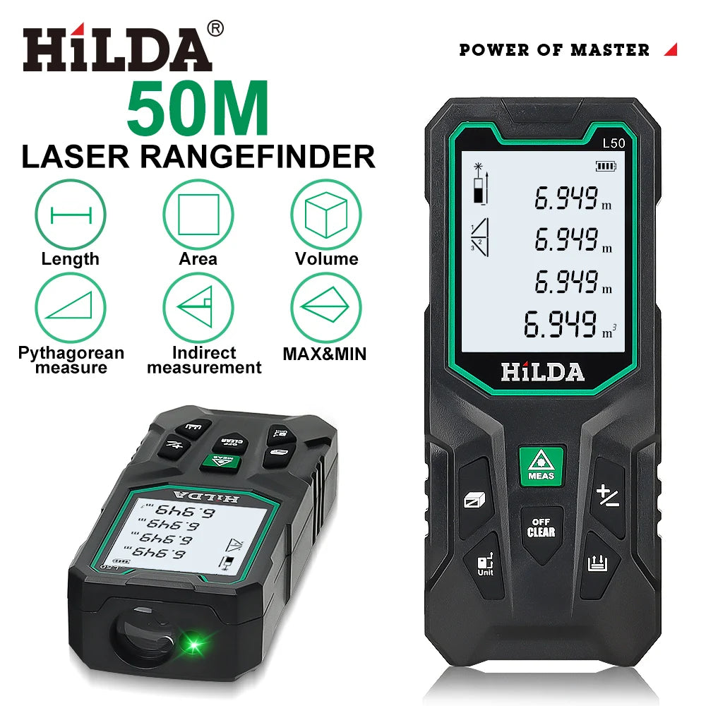 HILDA Laser Rangefinder | Digital Red/Green Light Distance Meter 50M-120M