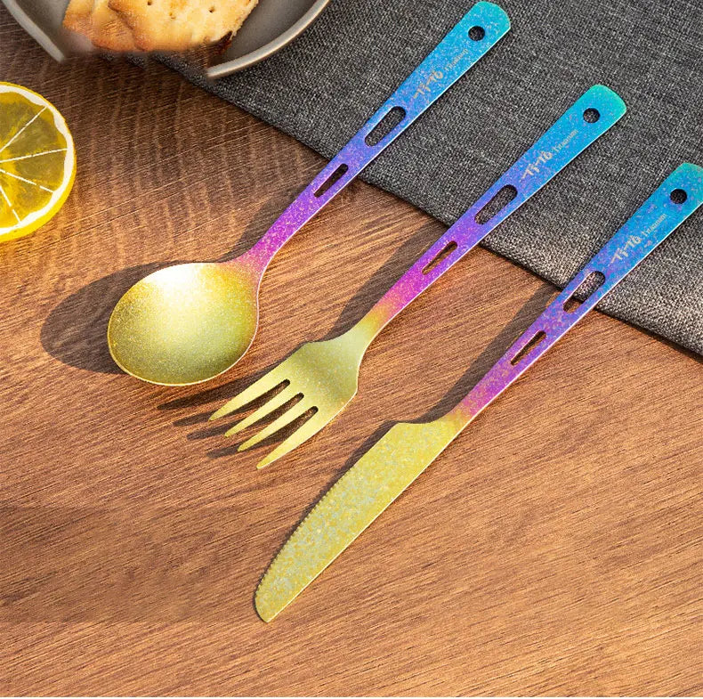 Zestaw tytanowych sztućców tito ultralight – przenośne sztućce podróżne i na zewnątrz