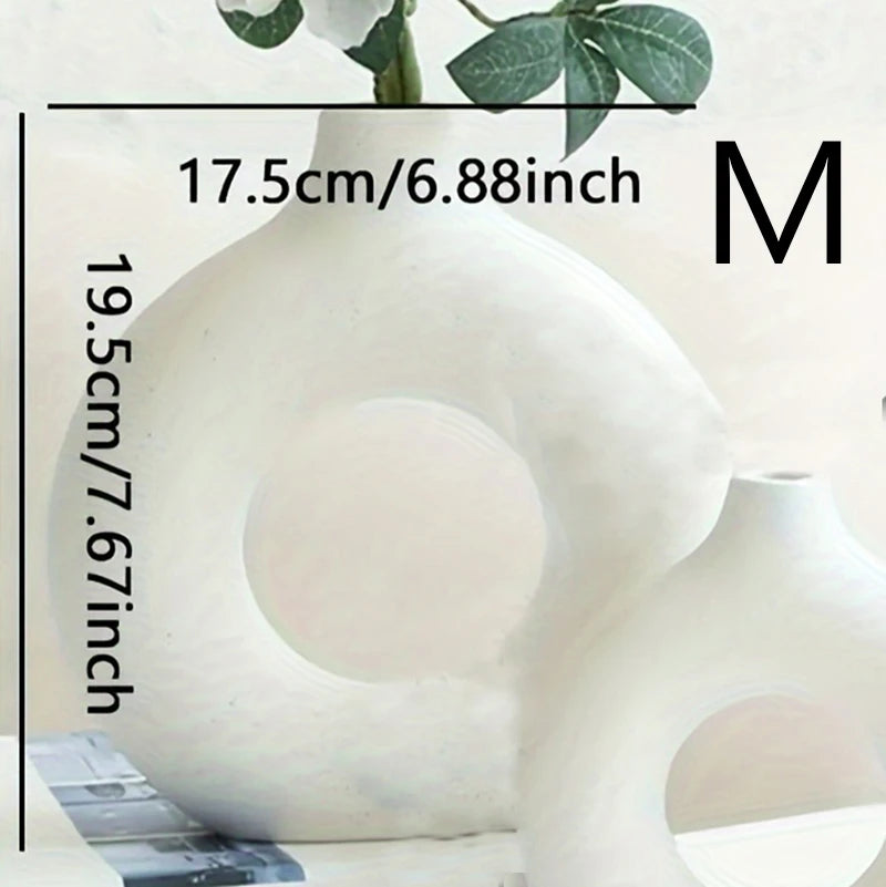 Elegant White/Beige Ceramic Donut Vase | Modern Home Decor