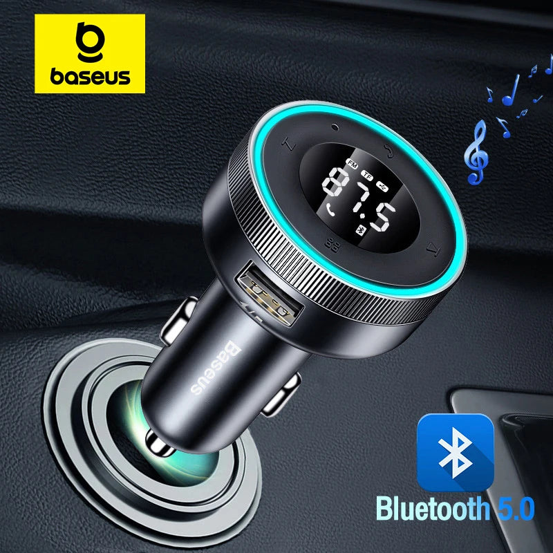 Baseus transmiter fm bluetooth 5.0 i ładowarka samochodowa | bezprzewodowe audio zestaw głośnomówiący
