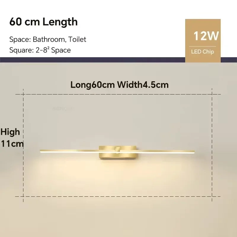 Vabena nowoczesna lampa ścienna led do łazienki, trzy kolory, aluminiowa