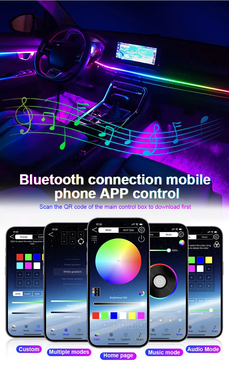Zestaw ambientowego oświetlenia samochodowego led rgb 14/18 w 1