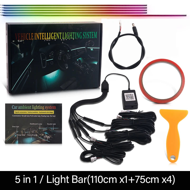 18-in-1 Car Interior RGB Ambient Light Kit - 64 Colors, App Controlled Symphony Lighting