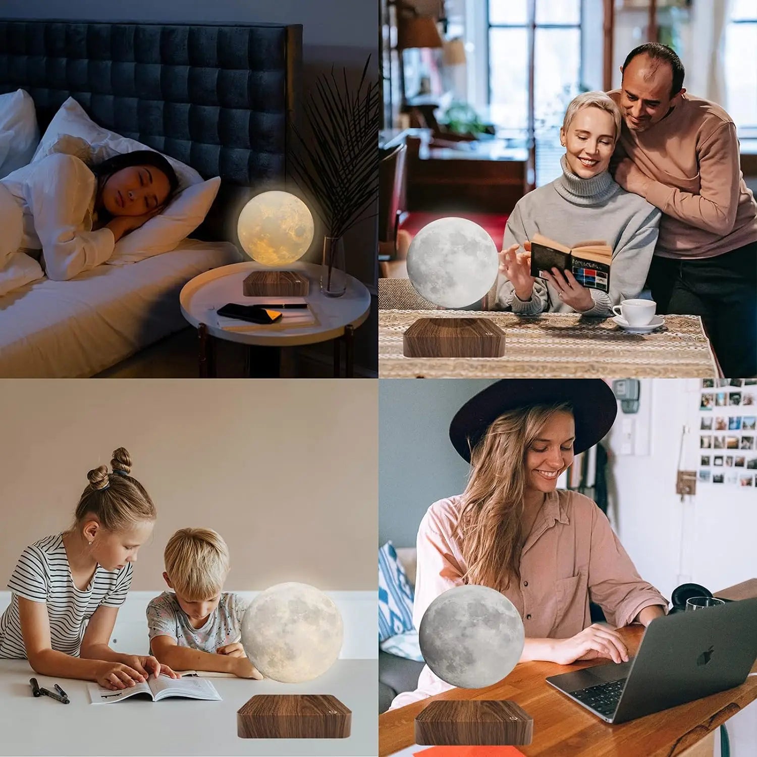 Lewitująca lampa księżycowa – magnetyczna pływająca lampka nocna led 3d z drewnianą podstawą