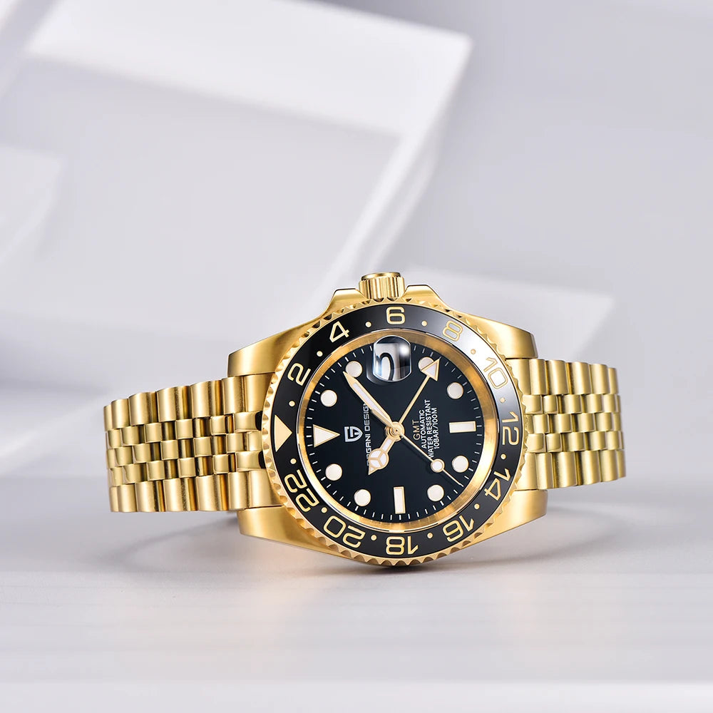 Zegarek mechaniczny męski pagani design pd-1662 luksusowy gmt - szafir, stal, wodoodporny 100m