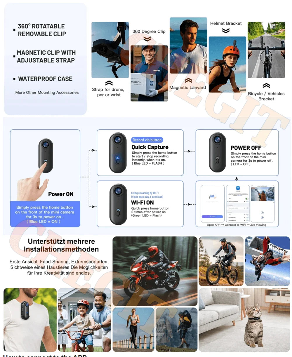 Kamera akcji vabena 4k fhd | kamera ultra hd do sportów i motocykli