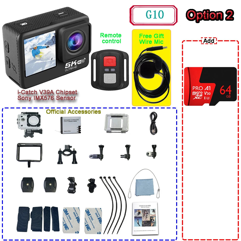 Kamera sportowa sony imx576 5k 4k60fps wodoodporna 48mp z wi-fi
