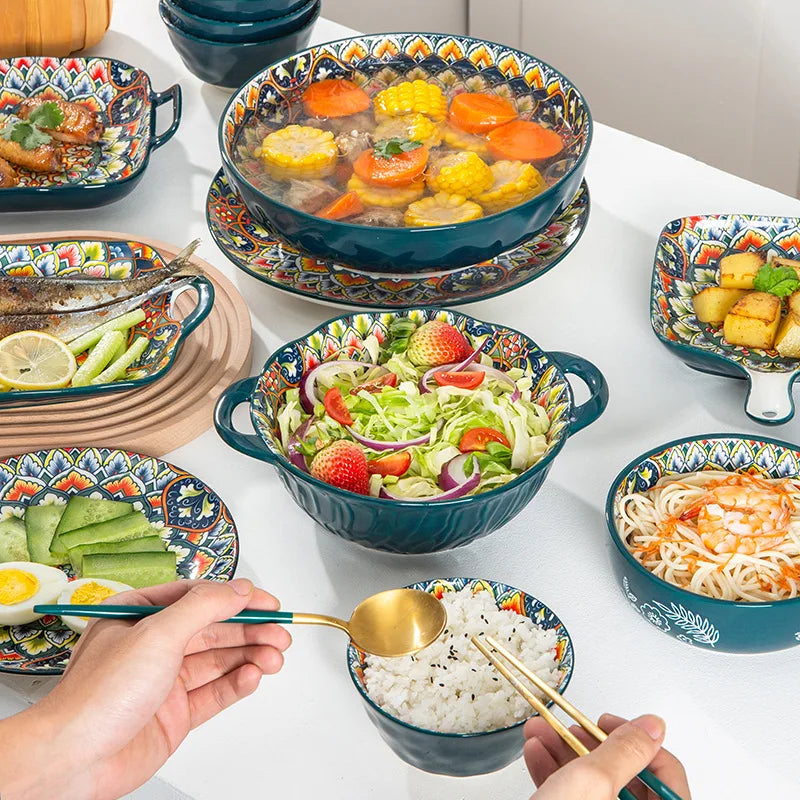 Bohemia Retro Ceramic Tableware Set for 4 | Elegant Dining