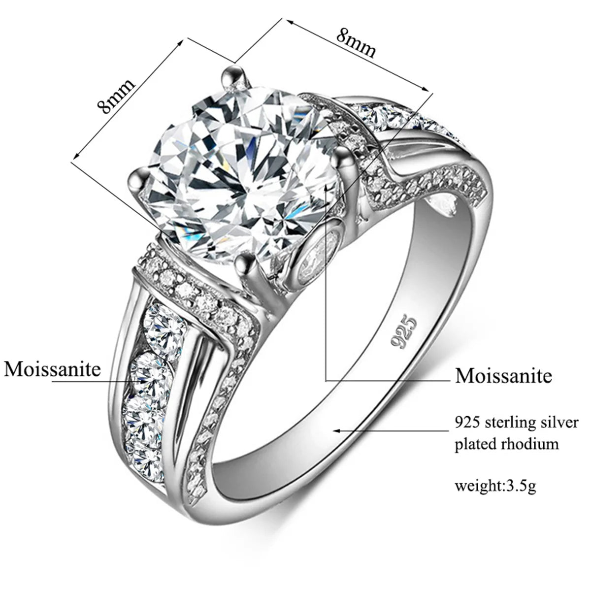Certified 2ct D VVS1 Moissanite Ring - Sterling Silver Elegance