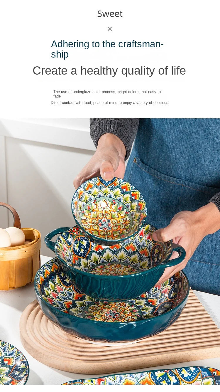 Bohemia Retro Ceramic Tableware Set for 4 | Elegant Dining