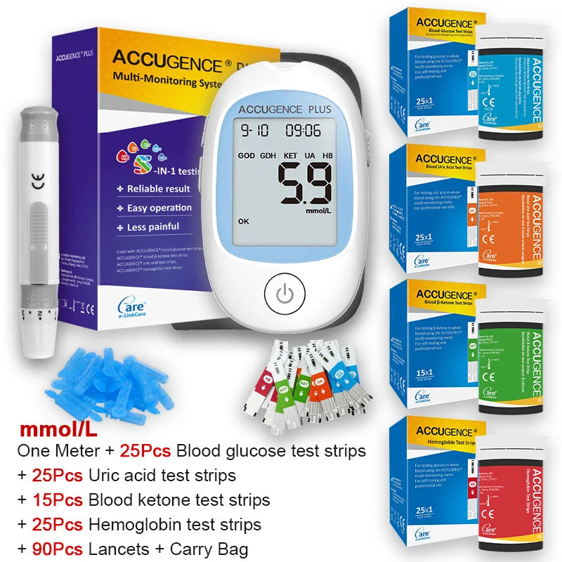 Wielofunkcyjny monitor 4w1: testy hemoglobiny, ketonów, glukozy, kwasu moczowego