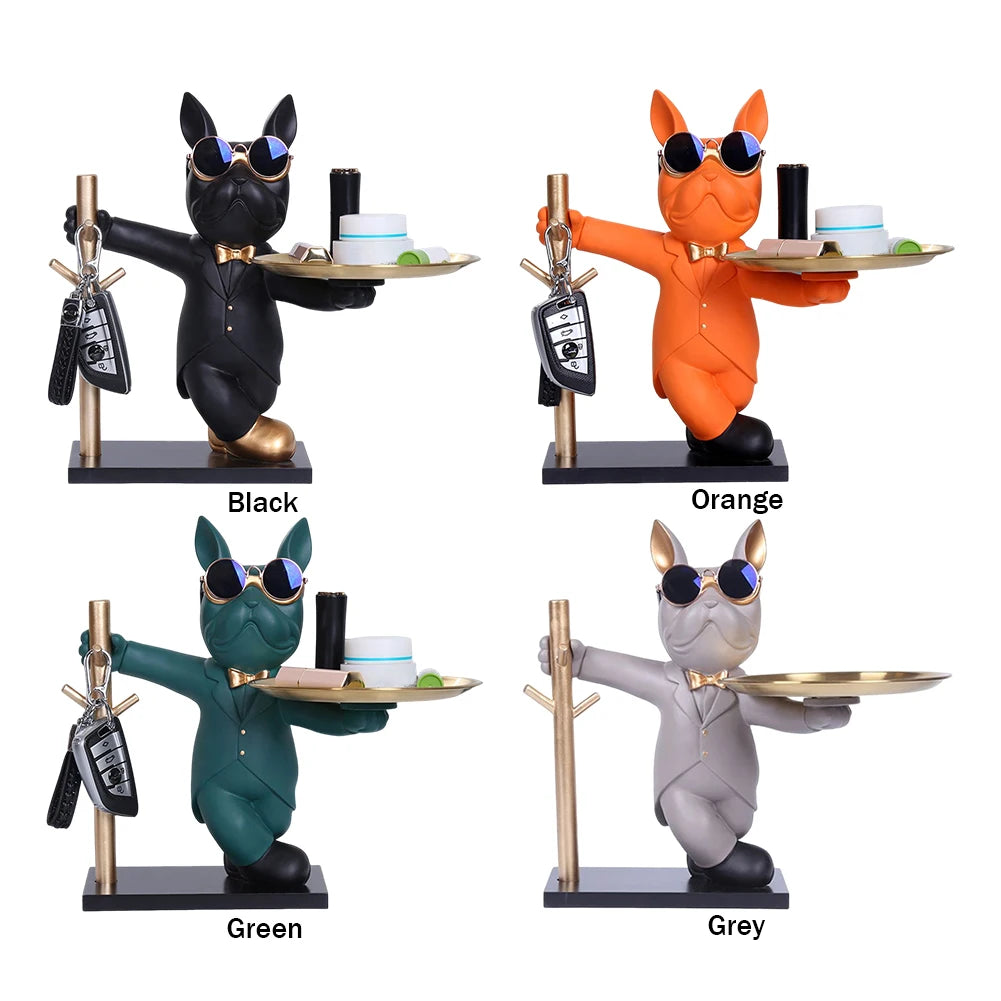 Elegant French Bulldog Sculpture & Storage Tray - Stylish Home Decor
