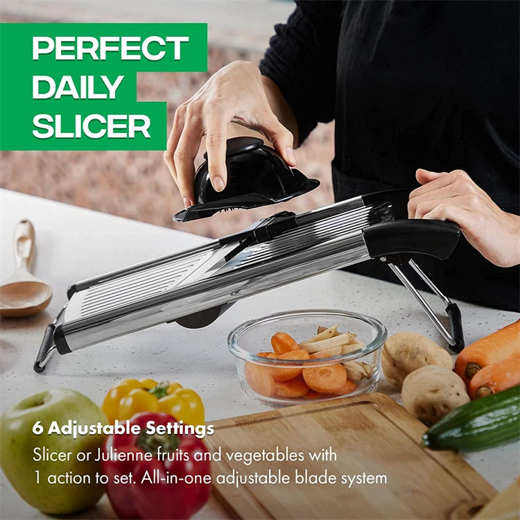 LMETJMA Adjustable Mandoline Slicer - Stainless Steel Vegetable Chopper & Cutter