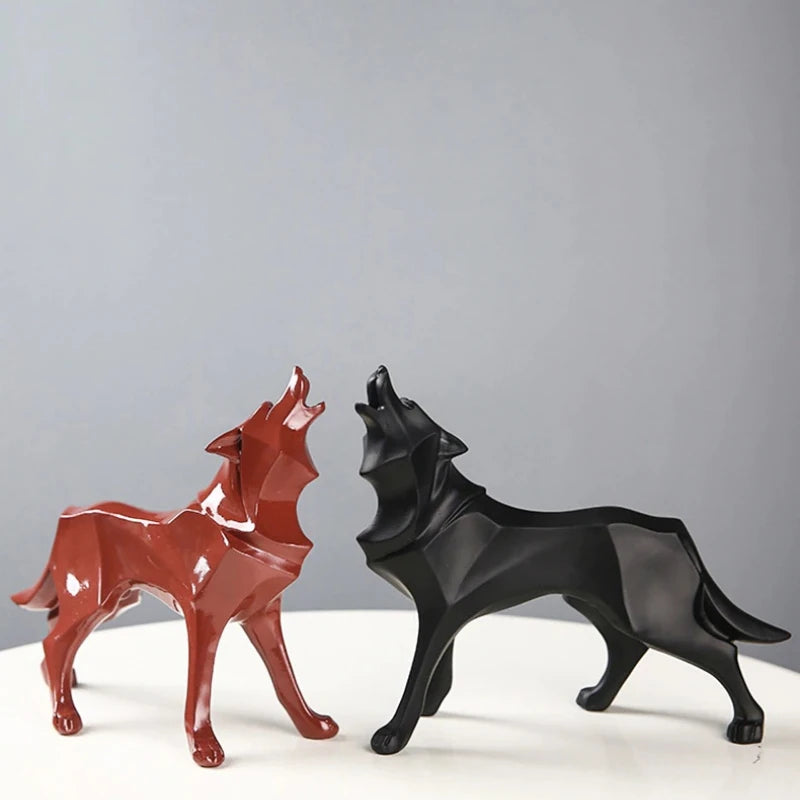 Modern Abstract Geometric Wolf Figurine - Resin Statue for Home & Office Decor