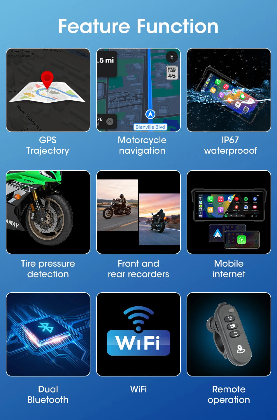 Monitor motocyklowy jansite 8.1" 4k z rejestratorem dvr, carplay i gps