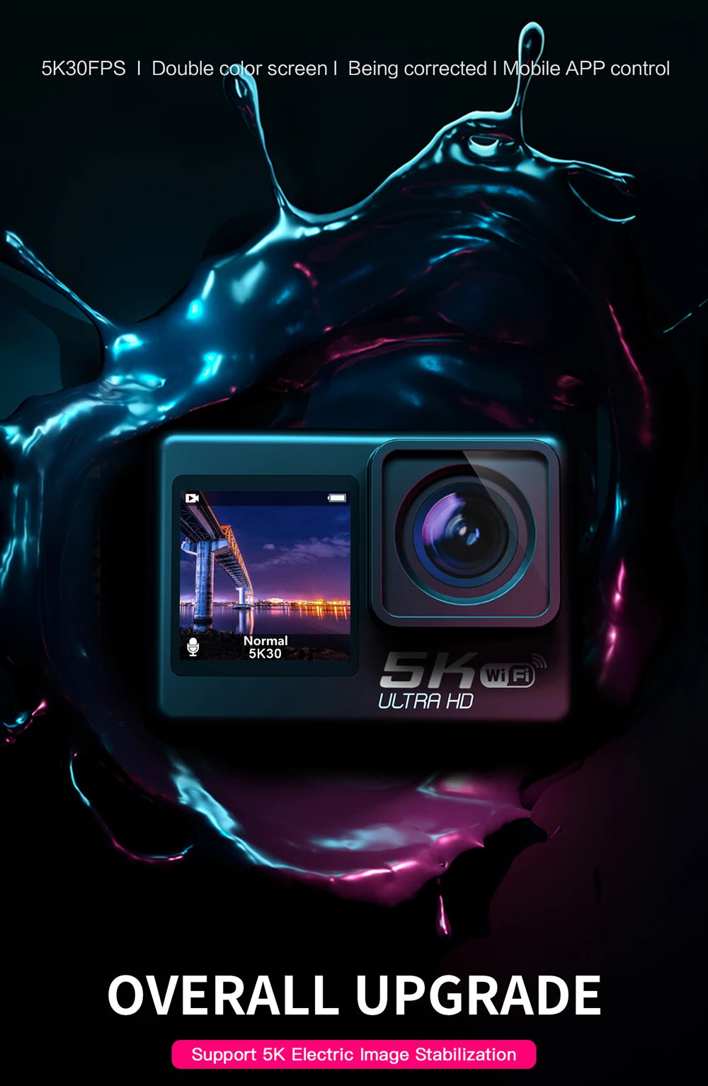 Kamera sportowa sony imx576 5k 4k60fps wodoodporna 48mp z wi-fi