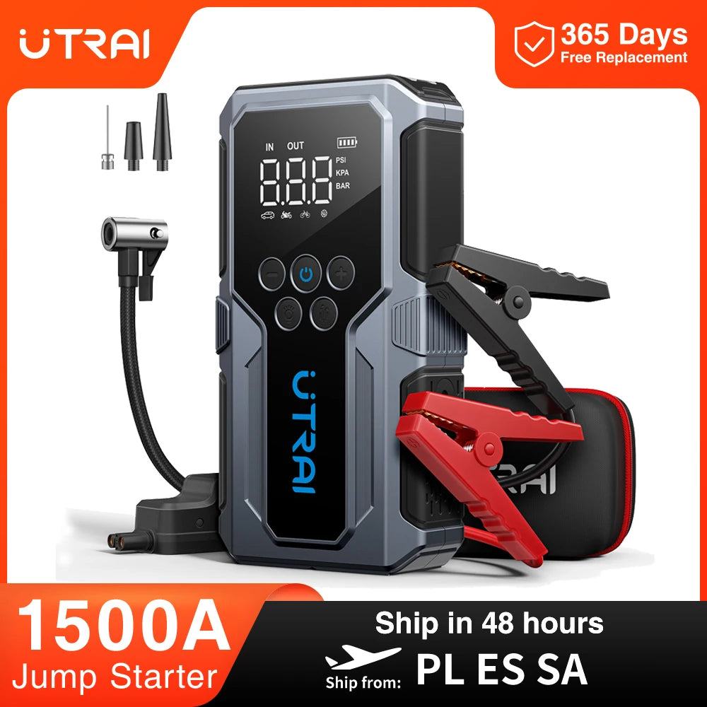 Utrai 1500a rozrusznik awaryjny kompresor power bank | zestaw ratunkowy do samochodu