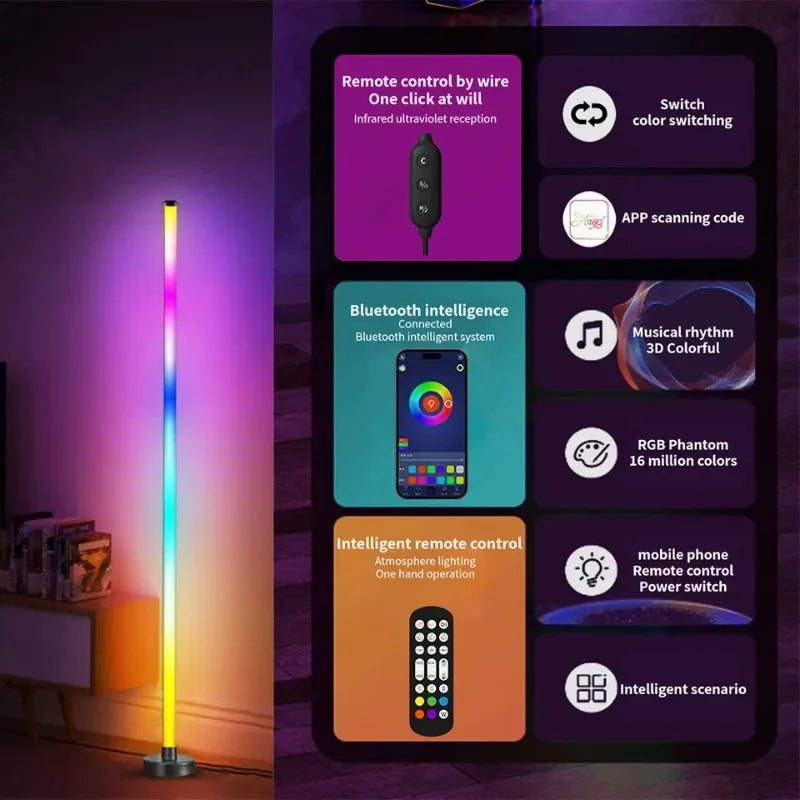 Smart RGB LED Corner Floor Lamp | App & Remote Control | Music Sync Gaming Light