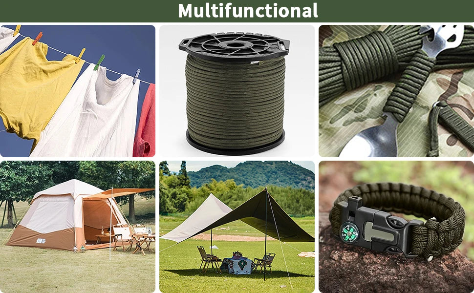 Niezawodna linka spadochronowa paracord 650 lb, 9-rdzeniowa, 4 mm, 100 m – militarna, taktyczna, survivalowa