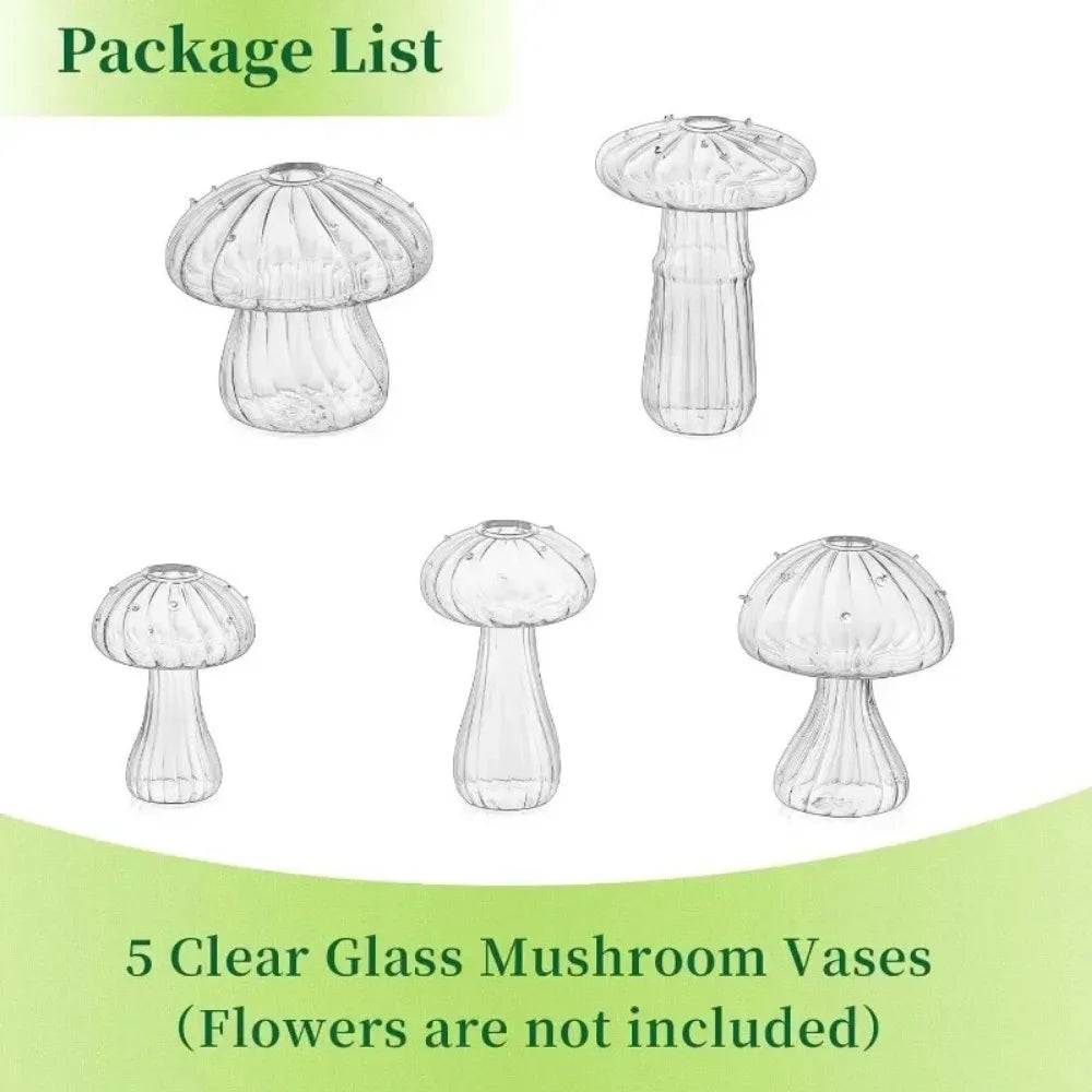 5Pcs Colourful Mushroom Glass Vases | Hydroponic Flower Pots Home Decor