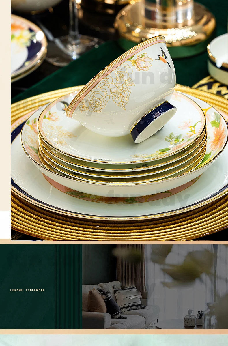 Luxury Gold Rim Bone China Dinnerware Set - 70 Pcs | Fine Dining