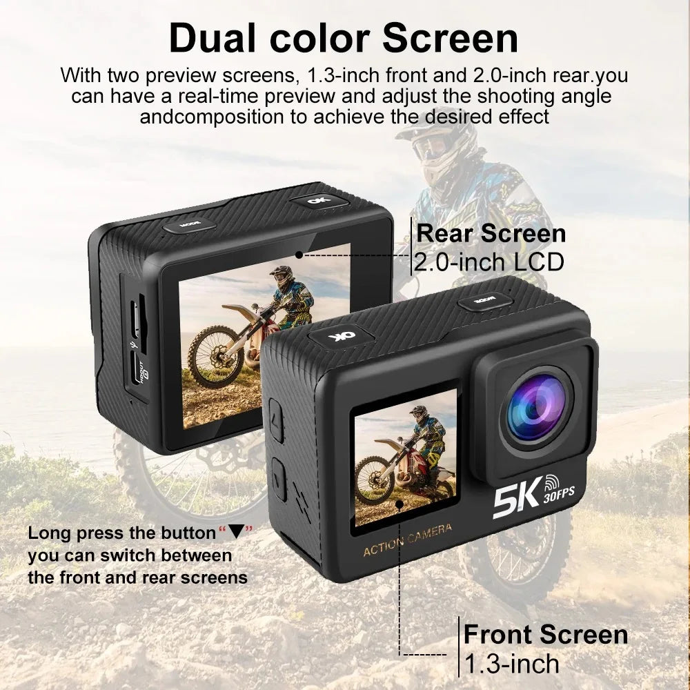 Kamera sportowa sony imx576 5k 4k60fps wodoodporna 48mp z wi-fi