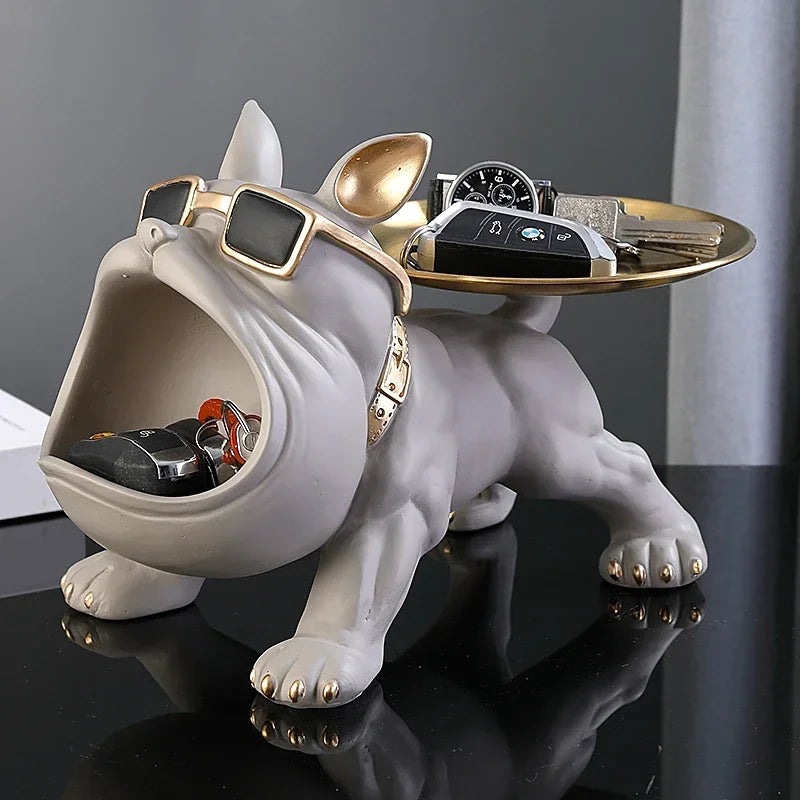 Charming Bulldog Figurine Key Storage - 30cm Resin Dog Statue Home Decor
