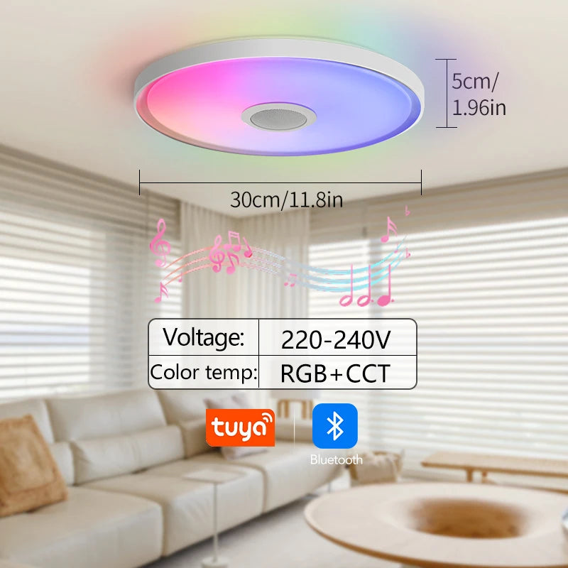 Inteligentna lampa sufitowa led rgb z głośnikiem – ściemnialna, sterowanie aplikacją