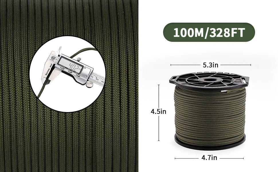 Niezawodna linka spadochronowa paracord 650 lb, 9-rdzeniowa, 4 mm, 100 m – militarna, taktyczna, survivalowa