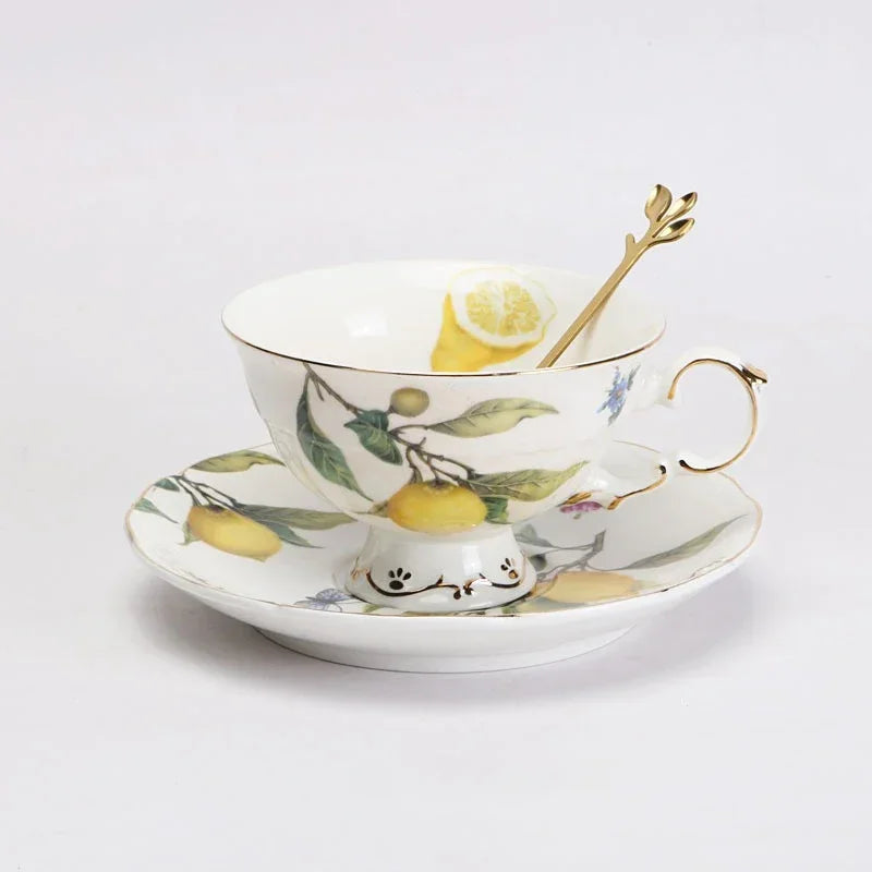 Elegant European Lemon Ceramic Dining Set | Dinner Plates & Coffee Cups