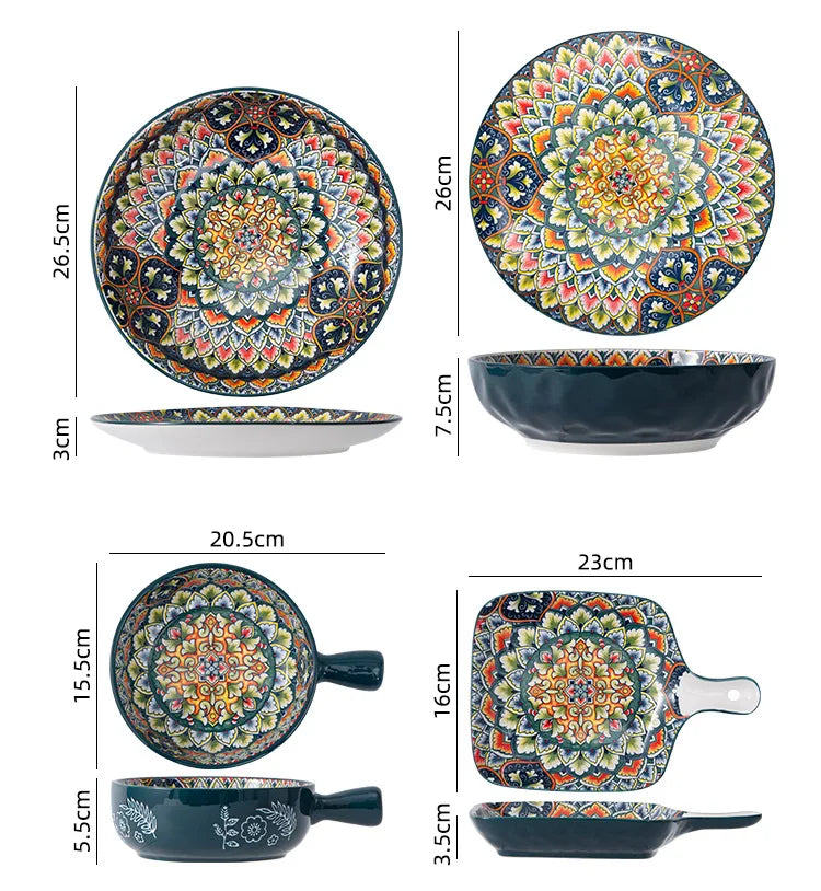 Bohemia Retro Ceramic Tableware Set for 4 | Elegant Dining