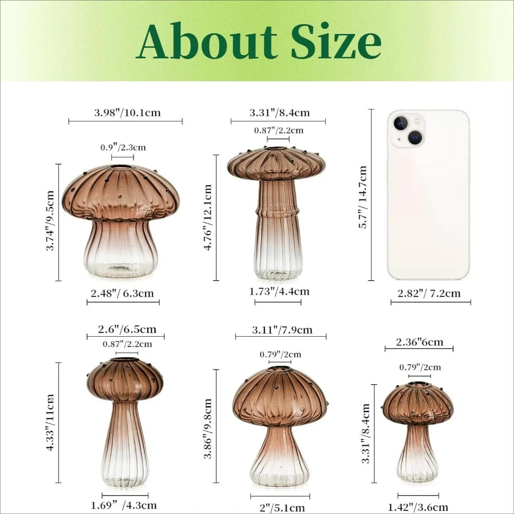 5Pcs Colourful Mushroom Glass Vases | Hydroponic Flower Pots Home Decor