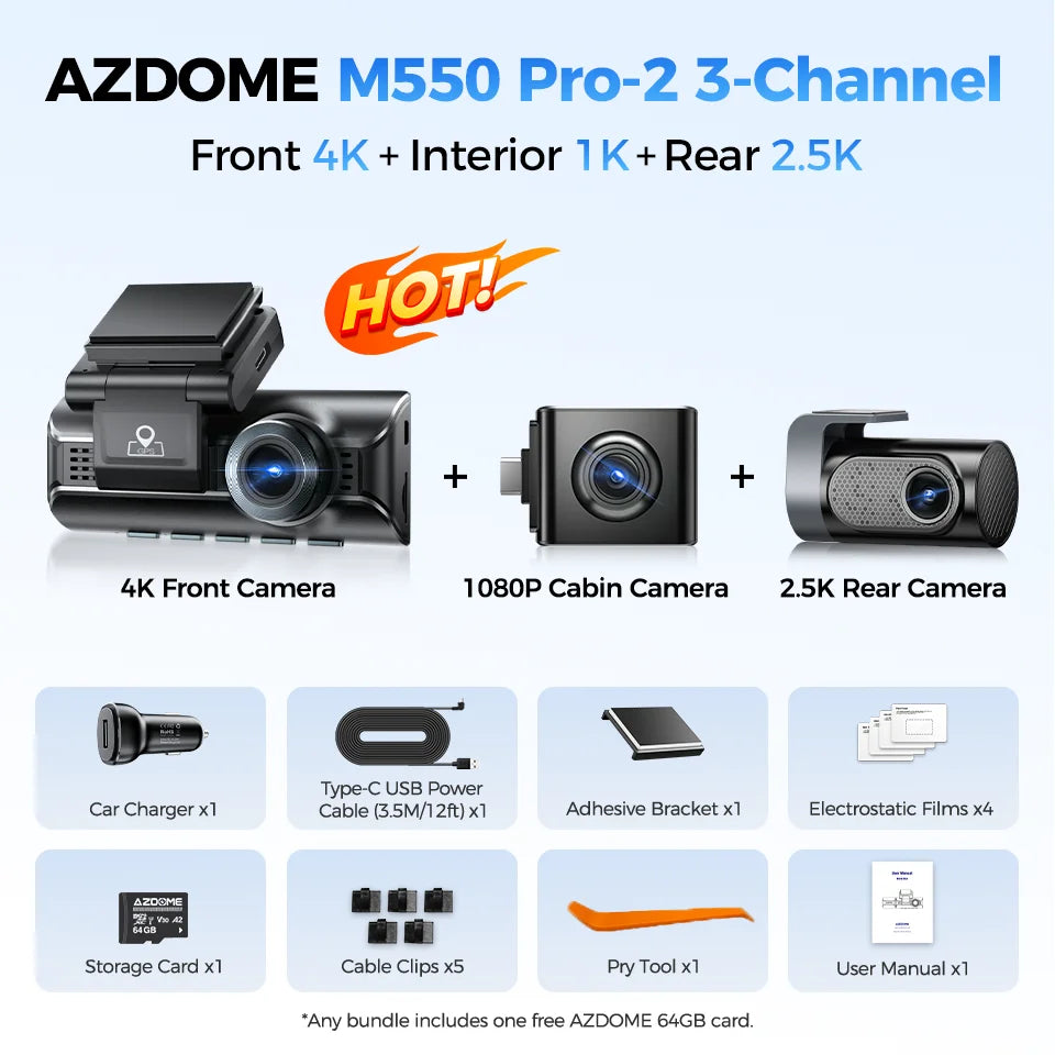 AZDOME M550 Pro 4K Dash Cam with GPS, WiFi & Night Vision