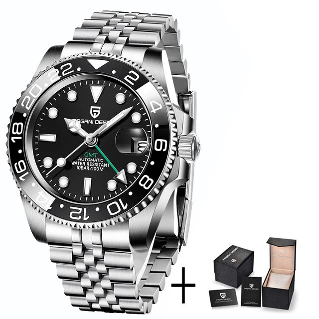 Zegarek mechaniczny męski pagani design pd-1662 luksusowy gmt - szafir, stal, wodoodporny 100m