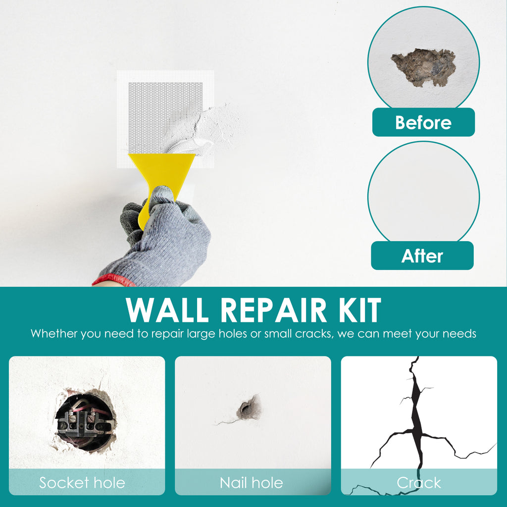 Drywall Repair Patch Kit - 21 Pcs Self-Adhesive Fiberglass Mesh (2/4/6/8 inch)