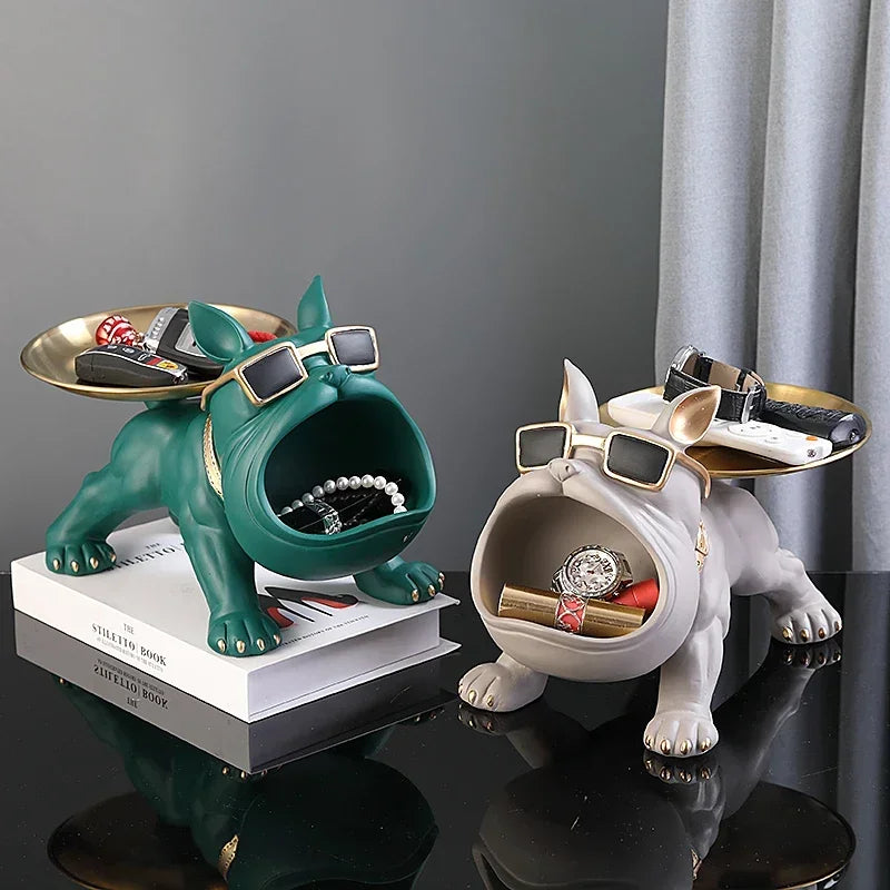 Chic Bulldog Figurine & Key Holder - Modern Home Entryway Decor