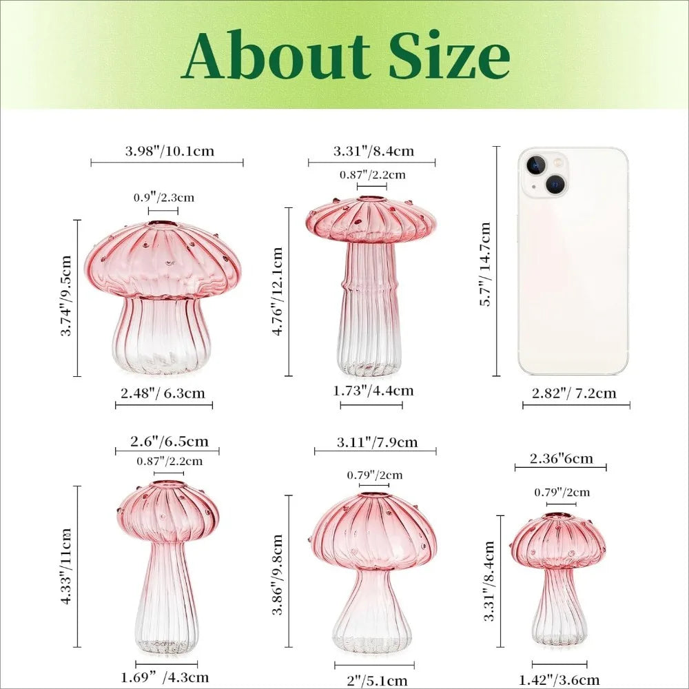 Mushroom Glass Vase Set | Hydroponic Home Decor | Unique Plant Vases