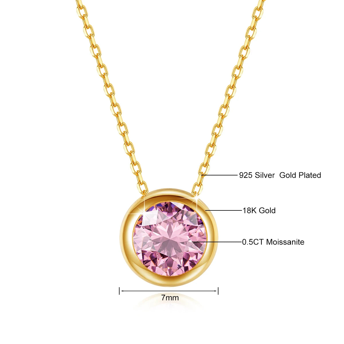 18k Gold Pink Moissanite & Diamond Pendant Necklace