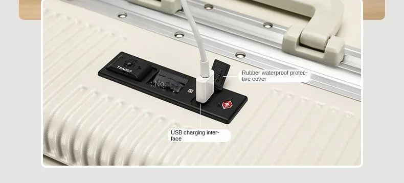 Walizka kabinowa vabena z ładowaniem usb, otwierana z przodu, aluminiowa