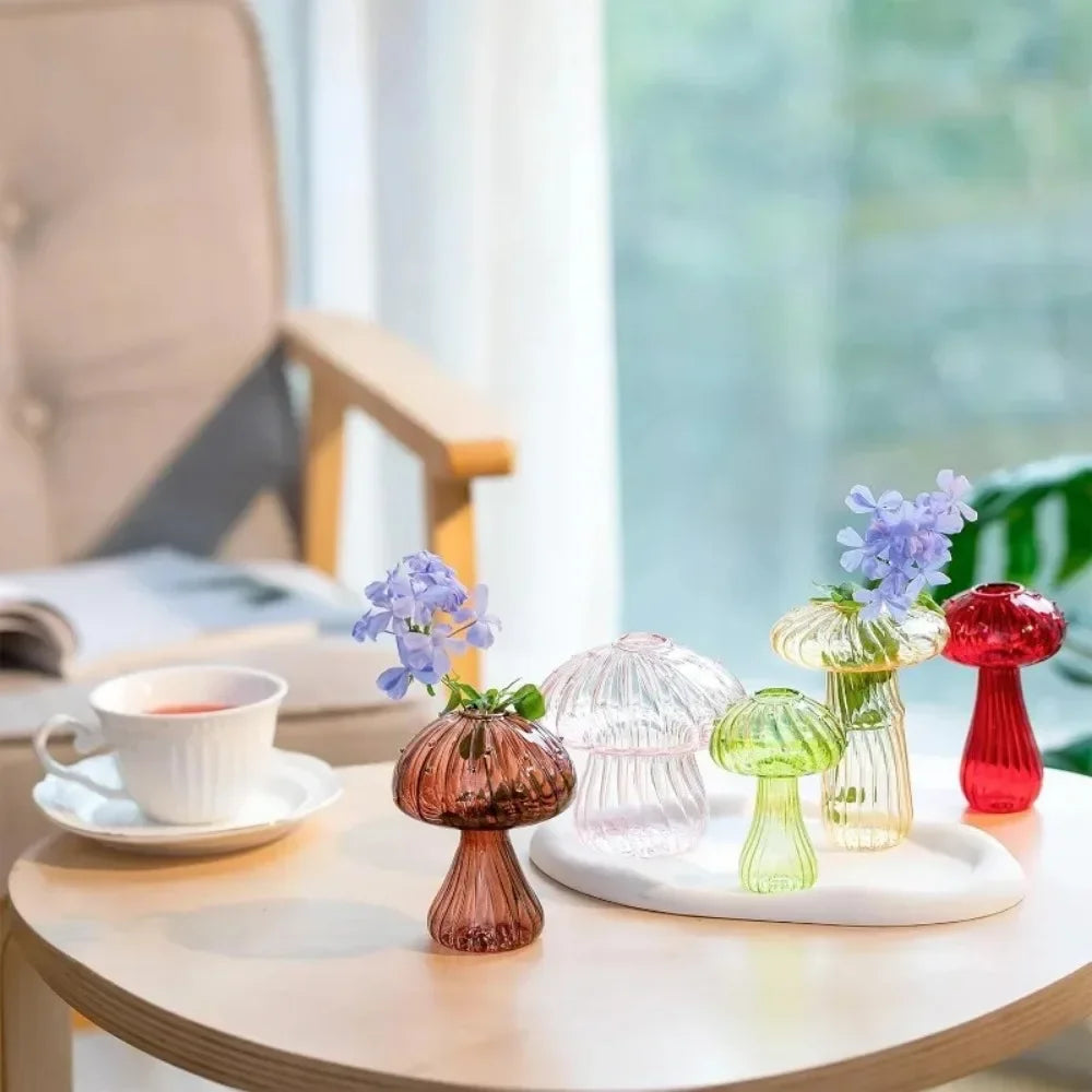 5Pcs Colourful Mushroom Glass Vases | Hydroponic Flower Pots Home Decor